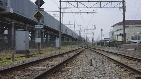 Railway-tracks-at-Toyosato-Ohmi-Line-Station,-Shiga,-Japan
