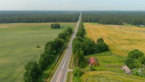Aerial-view-asphalt-road-with-a-beautiful-landscape