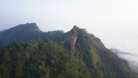 aerial-drone-view-of-forest-and-top-of-Menoreh-Hill,-Magelang,-Indonesia