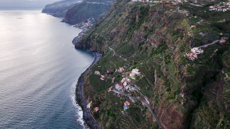 Farming-technique-of-terraces-used-on-precipitous-cliffside,-Madeira