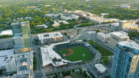 High-Aerial-View-of-Truist-Field-in-Charlotte,-North-Carolina-on-Beautiful-Day