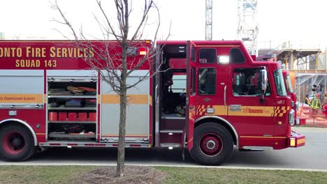 Firetruck-parks-on-the-street-while-firefighters-react-to-an-emergency