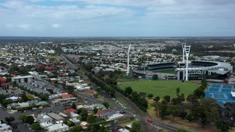 Antena-Sobre-El-Estadio-Del-Parque-Kardinia,-Geelong,-Australia