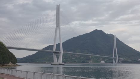 Great-Tatara-Bridge-in-Background-from-Omishima,-Calm-Inland-Sea-of-Japan