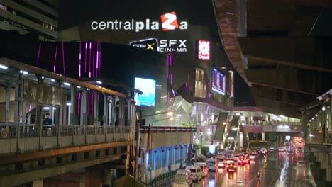 Skywalk-connecting-the-sky-train-station-on-the-main-road-in-Lat-Phrao-area,-Bangkok,-Thailand