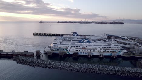 British-Columbia-Ferry-boats-anchored-at-harbour-port-aerial-ocean-view