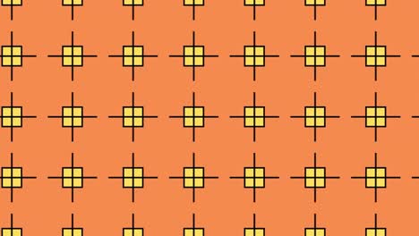 Abstrakt,-Hintergrundanimation,-Schwarzes-Fadenkreuz-Auf-Gelbem-Quadrat-Und-Orangefarbenem-Hintergrund