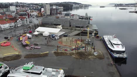 Norwegian-petroleum-museum-in-background-with-playground-made-of-offshore-equipment-in-front---Aerial-Stavanger