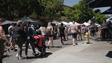 Überfüllte-Straße-Voller-Menschen,-Die-Auf-Dem-Lokalen-Nordamerikanischen-Straßenmarkt-Einkaufen