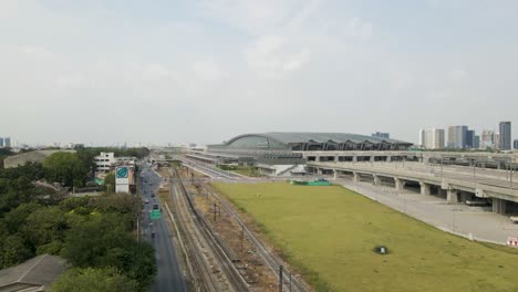 Bang-Sue-Grand-Station-surroundings,-Aerial-toward-Bangkok-new-Railway-Station