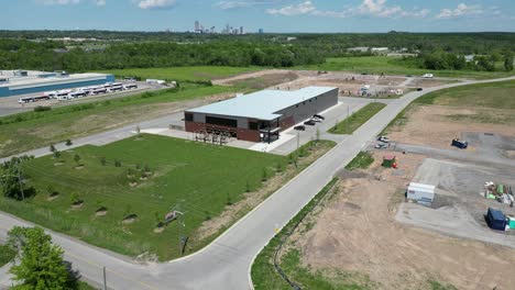 Aerial-of-Blackburn-brew-house,-brewery-in-Niagara-Falls,-Ontario,-Canada