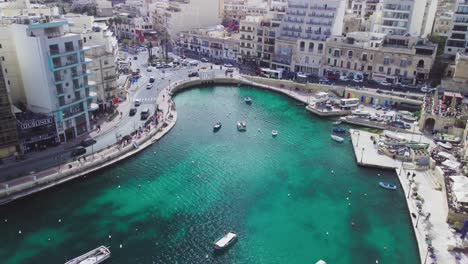 Aerial-beautiful-shot-of-Malta-Spinola-Bay