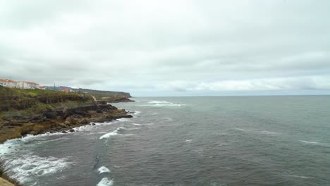 Panoramic-View-of-North-Atlantic-Ocean-on-a-Cloudy-Windy-Spring-Day-in-Portugal