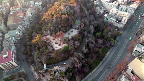A-drone-shot-of-Caupolican-terrace-and-main-avenue-Alameda,-Santiago-Downtown,-Chile