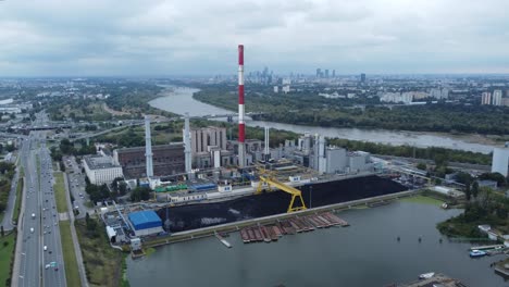 A-drone-shot-of-Żerań-coal-power-station-in-Warsaw,-Poland