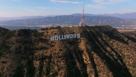 Los-Angeles,-California,-USA---June-5,-2022:-Hollywood-Sign-Aerial-View-with-bright-day-lighting