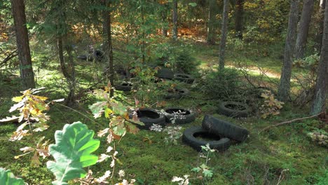 Concept-of-environmental-pollution-by-throwing-a-old-tyre-in-the-forest