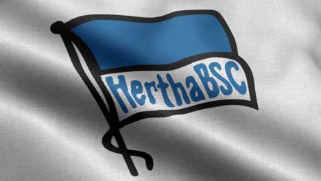 Weiße-4K-Nahaufnahme,-Animierte-Schleife-Einer-Wehenden-Flagge-Der-Fußball-Bundesligamannschaft-Herta-BSC