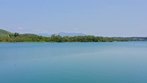 Flying-across-Lake-Banyoles-and-the-dramatic-Spanish-countryside-in-Catalonia