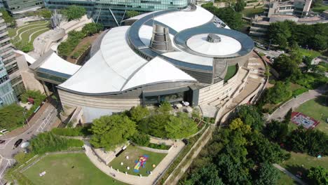 Hong-Kong-Cyberport-shopping-mall-and-Broadway-theatres-complex,-Aerial-view