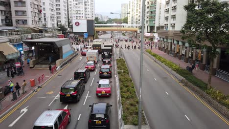 Verkehr-In-Der-Innenstadt-Von-Hongkong,-Luftaufnahme