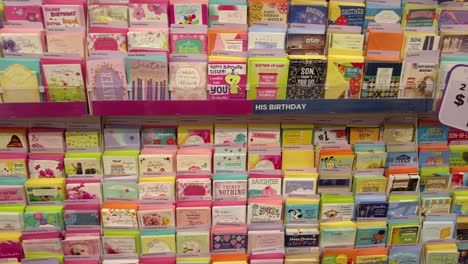 Panning-down-card-aisle-at-Dollar-Tree