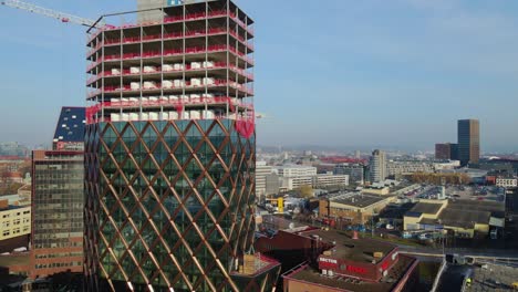 High-rise-Building-Under-Construction-With-Tower-Cranes-In-Garda,-Gothenburg,-Sweden