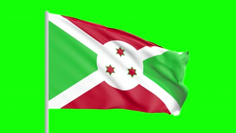 National-Flag-Of-Burundi-Waving-In-The-Wind-on-Green-Screen-With-Alpha-Matte