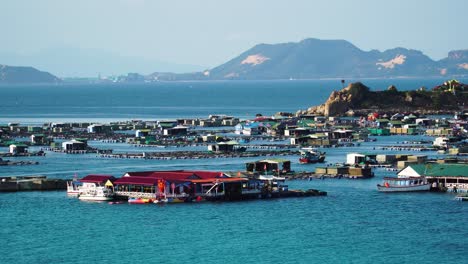 Panoramic-view-of-Binh-Hung-island-boats-and-floating-houses-of-fishing-village