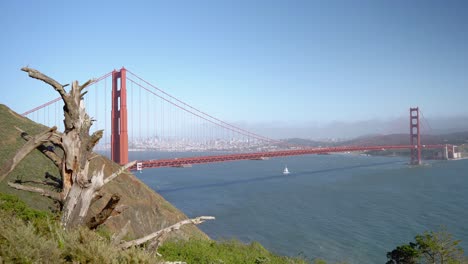Panorama-view-of-the-beautiful-San-Francisco-cityscape,-seascape-and-the-Golden-Gate-Bridge