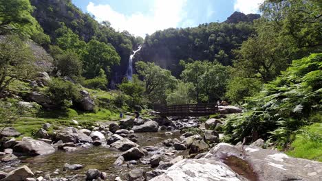 Idyllic-Aber-falls-Snowdonia-mountain-Welsh-national-park-waterfall-time-lapse