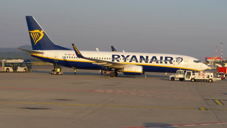 Passengers-Arriving-to-Board-Boeing-737-800-Ryanair-at-the-International-Airport-in-Bergamo,-Italy