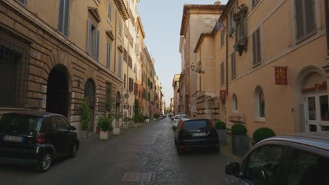 Famous-Giulia-Street-in-Rome,-Italy.-First-person-view