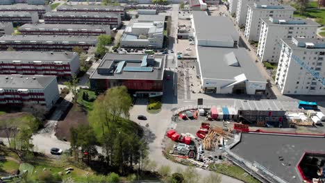 Time-Lapse-Of-A-City-Square-and-Construction-Of-A-Culture-Center-in-Bergsjon,-Gothenburg