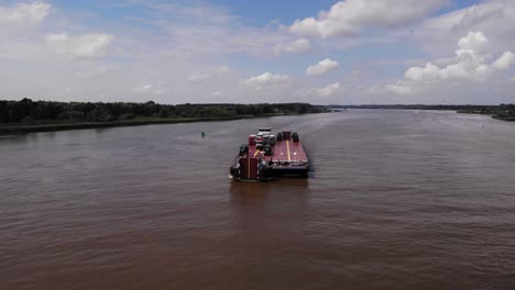Aerial-View-Of-Dynamica-Transport-Barge-Navigating-Oude-Maas-Near-Barendrecht