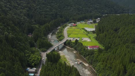 Itadori-River-aerial-view,-Gifu-Japan