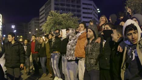 Demonstration-for-refugee-rights-in-the-streets-of-Athens,-Greece