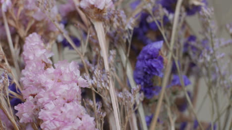 Auf-Dem-Land-Wiegen-Sich-Trockene-Lavendel--Und-Rosa-Rosenblüten,-Wenn-Der-Wind-Weht