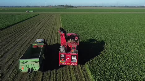 Una-Cosechadora-De-Patatas-Y-Un-Tractor-Con-Un-Camión-De-Caja-Conducen-Uno-Al-Lado-Del-Otro