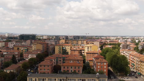 Cityscape-of-Bologna,-Italy,-aerial-drone-vertigo-effect-shot