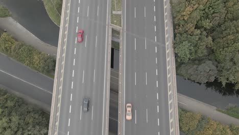 Aerial-Top-View-Of-Vehicles-Driving-At-M50-Motorway-In-Dublin-City,-Ireland