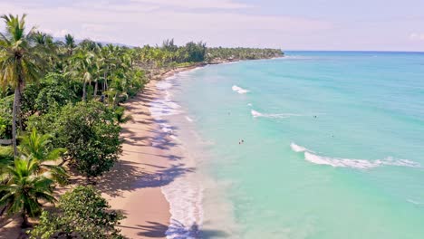 Kristallklares-Karibisches-Meer-Mit-Perfektem,-Von-Palmen-Gesäumten-Strand-Im-Sommer