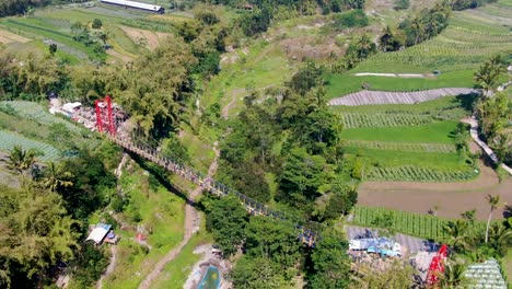 Popular-tourist-attraction-suspension-Jokowi-Bridge,-Java,-Indonesia,-aerial
