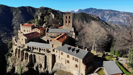 Aerial:-abbey-of-the-11th-century-on-a-cliff-in-southern-france