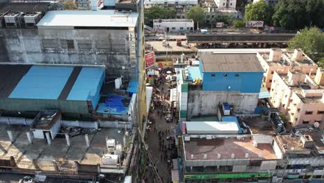 Aerial-shot-of-Ranganathan-Street-With-People-In-T