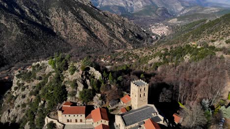 Aerial:-abbey-of-the-11th-century-on-a-cliff-in-southern-france