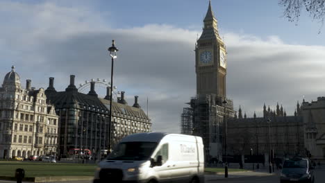 Morning-View-Across-Parliament-Square-With-Portcullis-House-And-New-Refurbished-Big-Ben-In-View