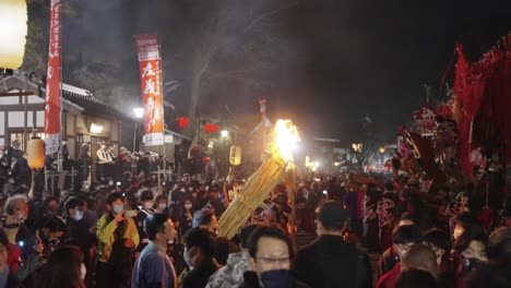 Crowd-of-People-in-Omihachiman-Sagicho-Fire-Festival,-Japan