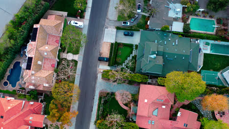Los-Angeles-neighborhood-suburban-area,-top-down-view