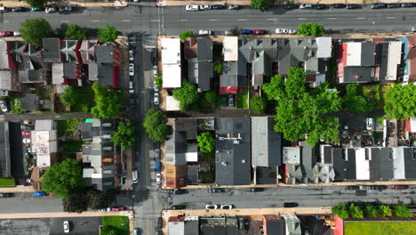 Top-down-aerial-truck-shot-of-houses-packed-in-city